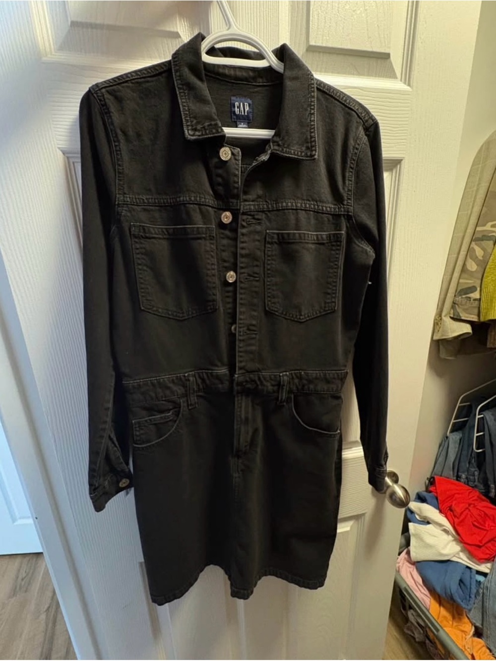 GAP Black Denim Shirt Dress - Long Sleeve Button Front